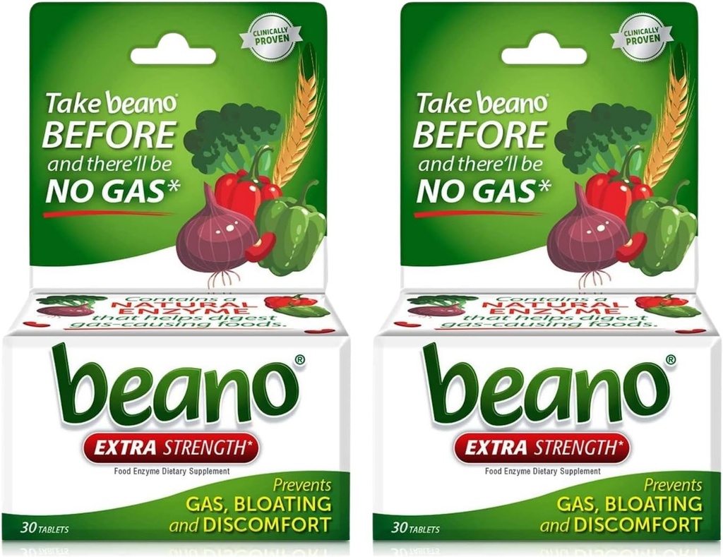 Beano ekstra styrke, gassforebygging og digestiv enzym Supplement, 30 greve (pakke med 2)