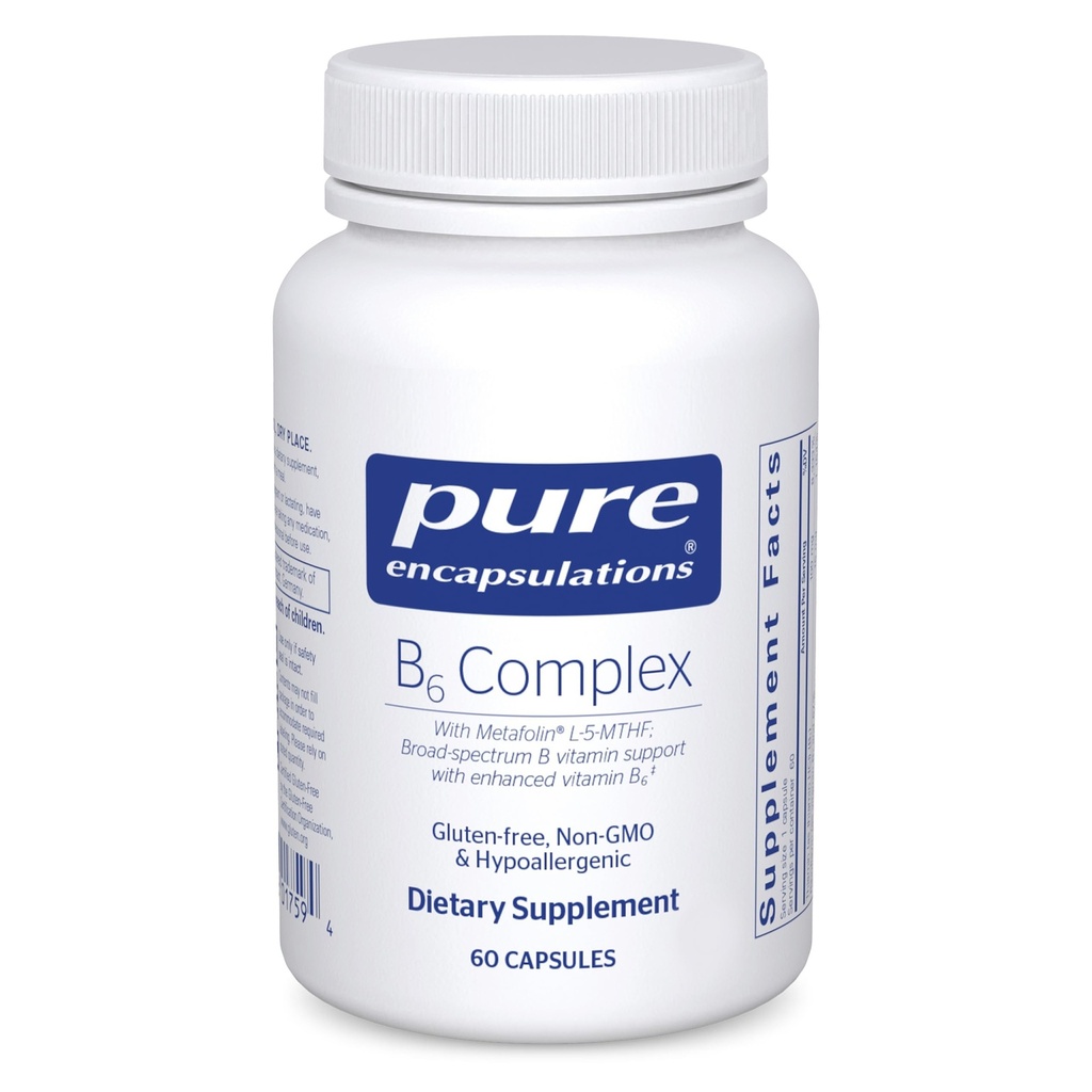 Ren innkapslinger B6 Complex - støtter nervesystemet og hjernens helse* - Inkluderer B-vitaminer - Inneholder rikt vitamin B6 - Ikke-GMO & Glutenfri - 60 Kapsler