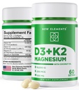 Nye elementer vitamin D3 K2 10.000 IE med magnesiumglycinat 500mg - Bein Helse, Immunstøtte, Energi og Mood - Ikke-GMO, Glutenfri, Sugar-Free Softgels for kvinner og menn (60 softgels)