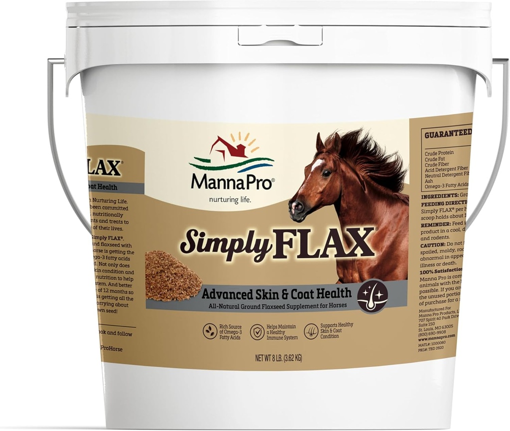 Manna Pro Bare Flax for hester – Omega-3 Rich Flaxfrø Supplement – støtter Coat Helse, Joint Function & Immune System – Naturlig kilde til essensielle fettsyrer – Ground Flax – 8 lb Bag