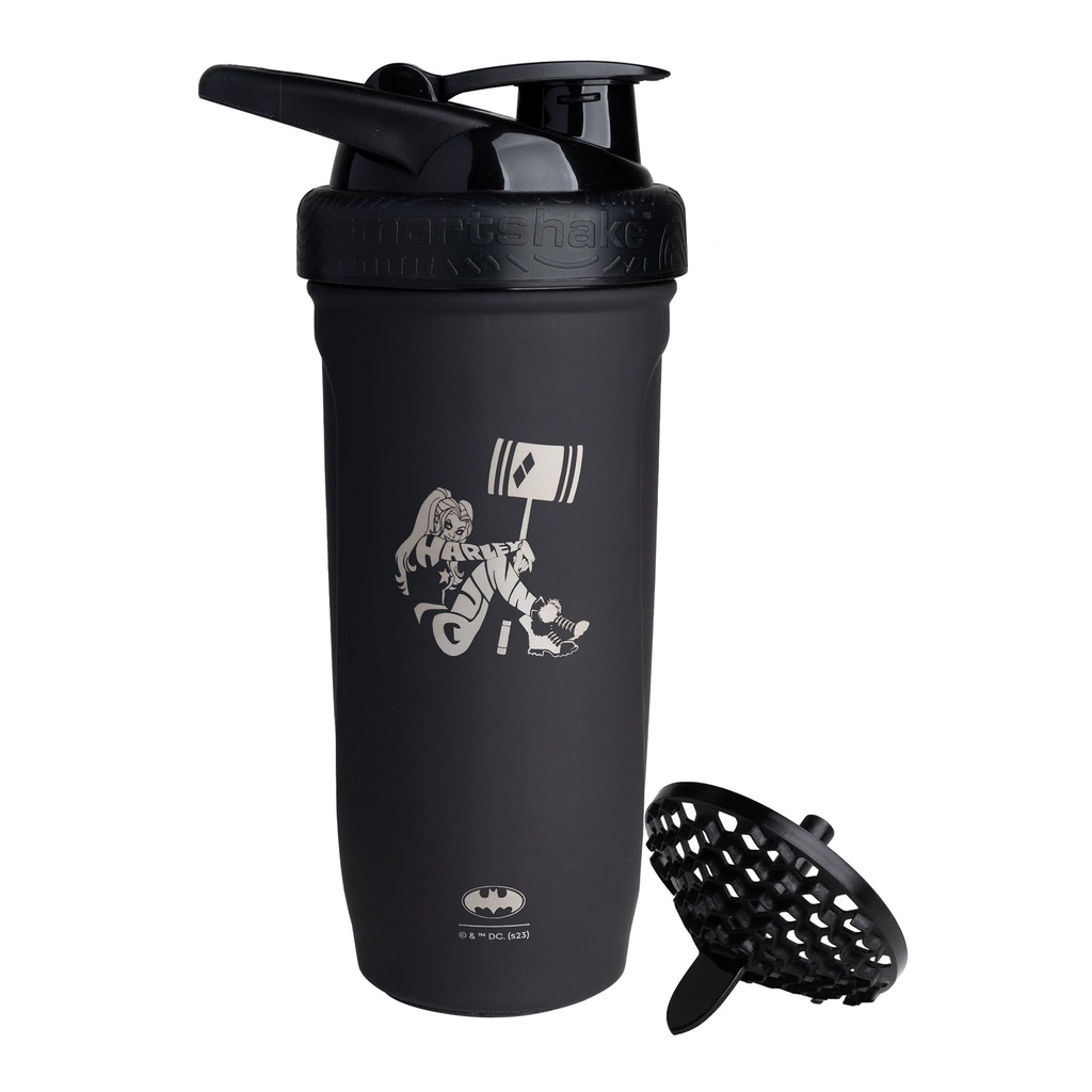 Smartshake DC COMICS Reforce rustfritt stål protein Shaker flaske 900 ml | 30 oz - Leakproof Skrue-on Lid - BPA Gratis – Unisex - Ikke-isolert - Harley Quinn Logo