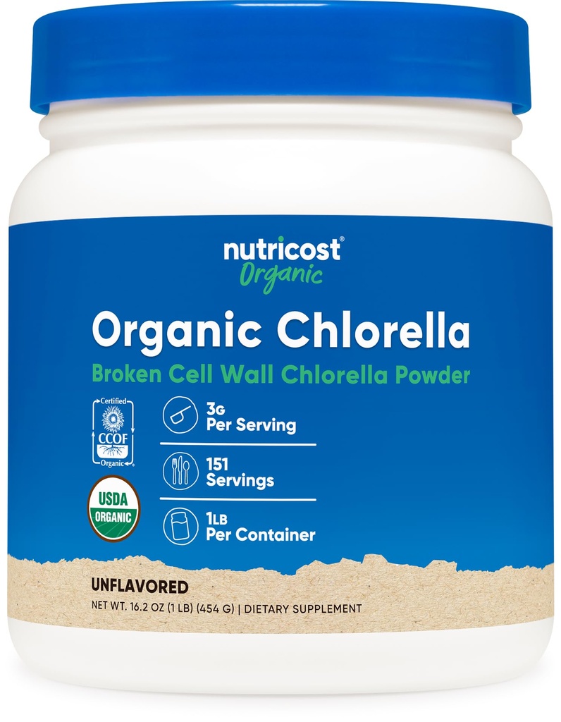 Nutricost Organic Chlorella Powder 16oz (1LB) - 3g Per Servering