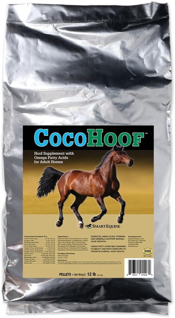 SmartEquine CocoHoof | Hoof kosttilskudd for hester | Biotin for hester Hooves | Hestevitaminer og mineraler Supplement | gir Aminosyrer, fettsyrer og vitaminer | 12 LB