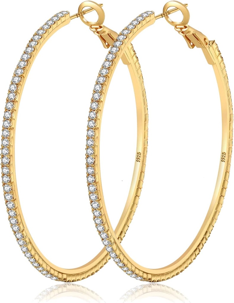 MOROTOLE 14K Gull Rhinestone Hoop øredobber - Mote Thin Big Hoops, Hypoallergenic, 20/30/40/50/60/70mm