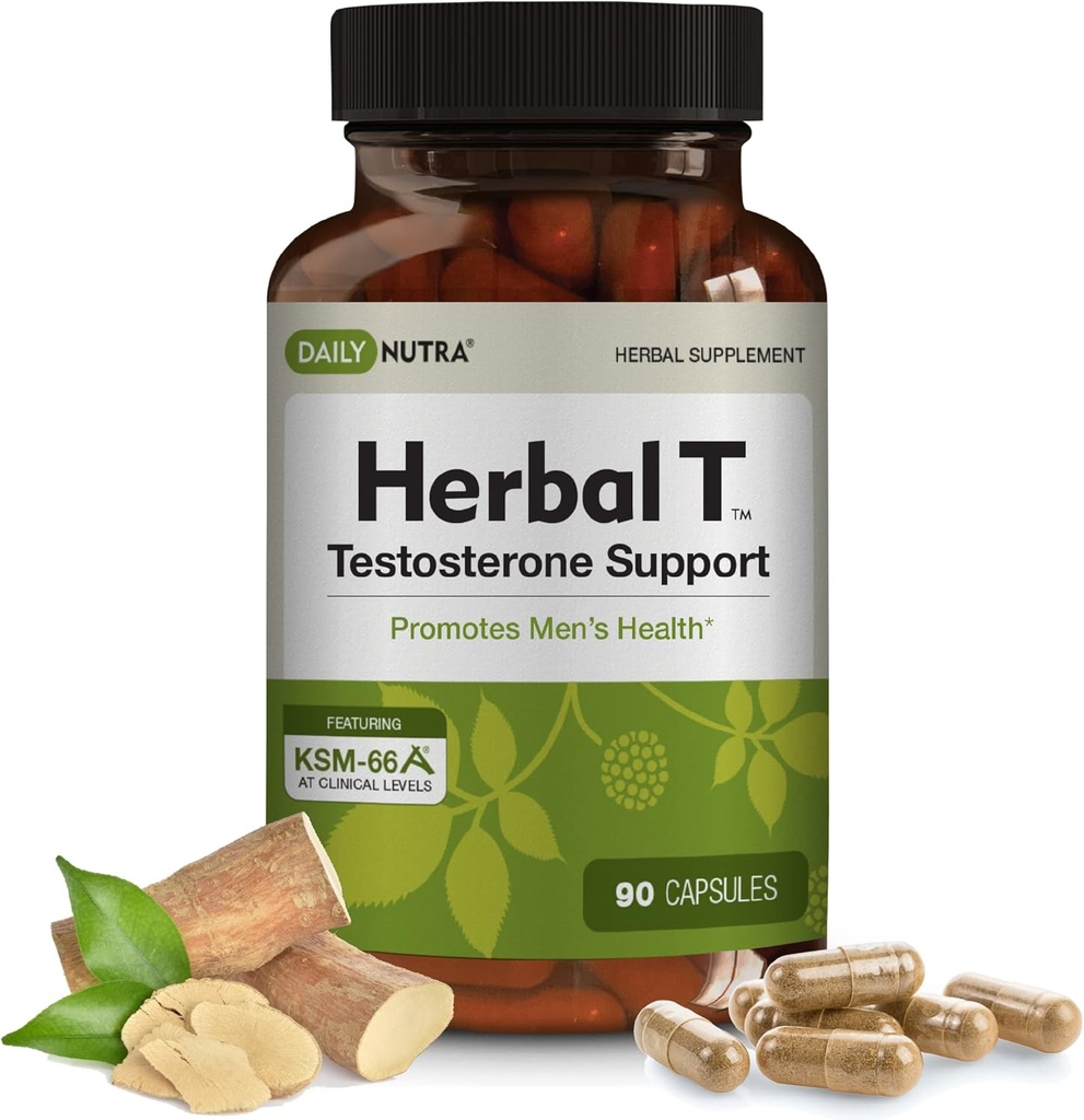 DailyNutra Herbal T Mens helseformula Supplement for utholdenhet, vitalitet, og sunn aldring - med KSM-66 Ashwagandha, Tongkat Ali, Tribulus, Eleuthero, & Horny Goat Weed (90 kapsler)