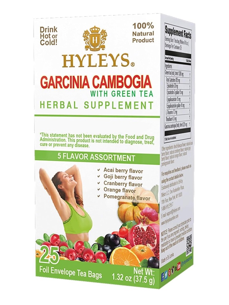 HYLEYS Te Garcinia Cambogia Grønn Te 5 Flavors Assortering - 25 Teposer (6 Pack - 150 Teposer Totalt)