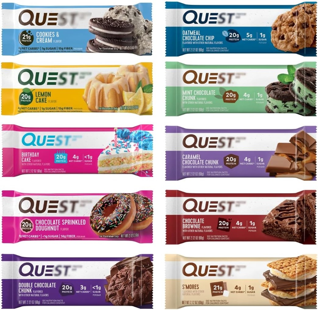 Ernæring Protein Barer, Sortert 10 Flavor Variety Pack - høy protein, lav karbohydrat, Glutenfri, Keto Vennlig - 2.12 Oz Barer - 12 greve
