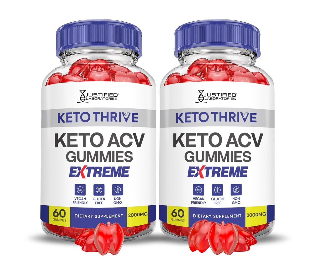 (2 Pack) Keto Thrive Keto ACV Gummies Extreme 2000MG Keto Thrive Keto Gummies Apple Cider Vinegar Formulert med Pomegranate Beet Juice pulver B12 Vegan Non GMO 120 Gummys