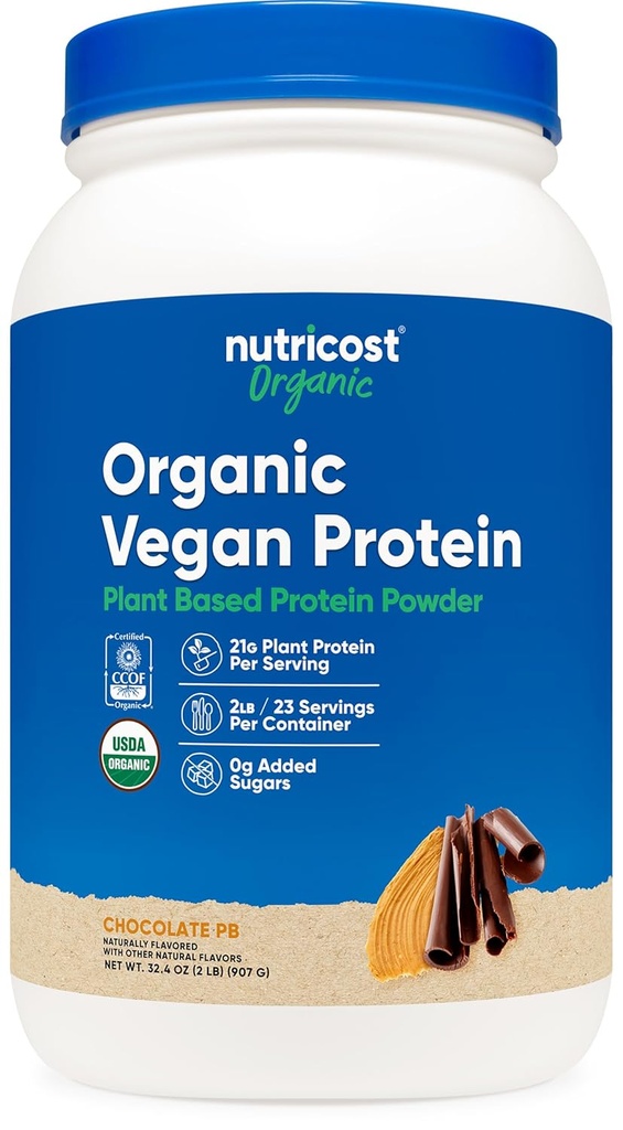 Nutricost organisk Vegansk Protein Sjokolade Peanut Butter (2 LB) - Glutenfri, GMO-fri