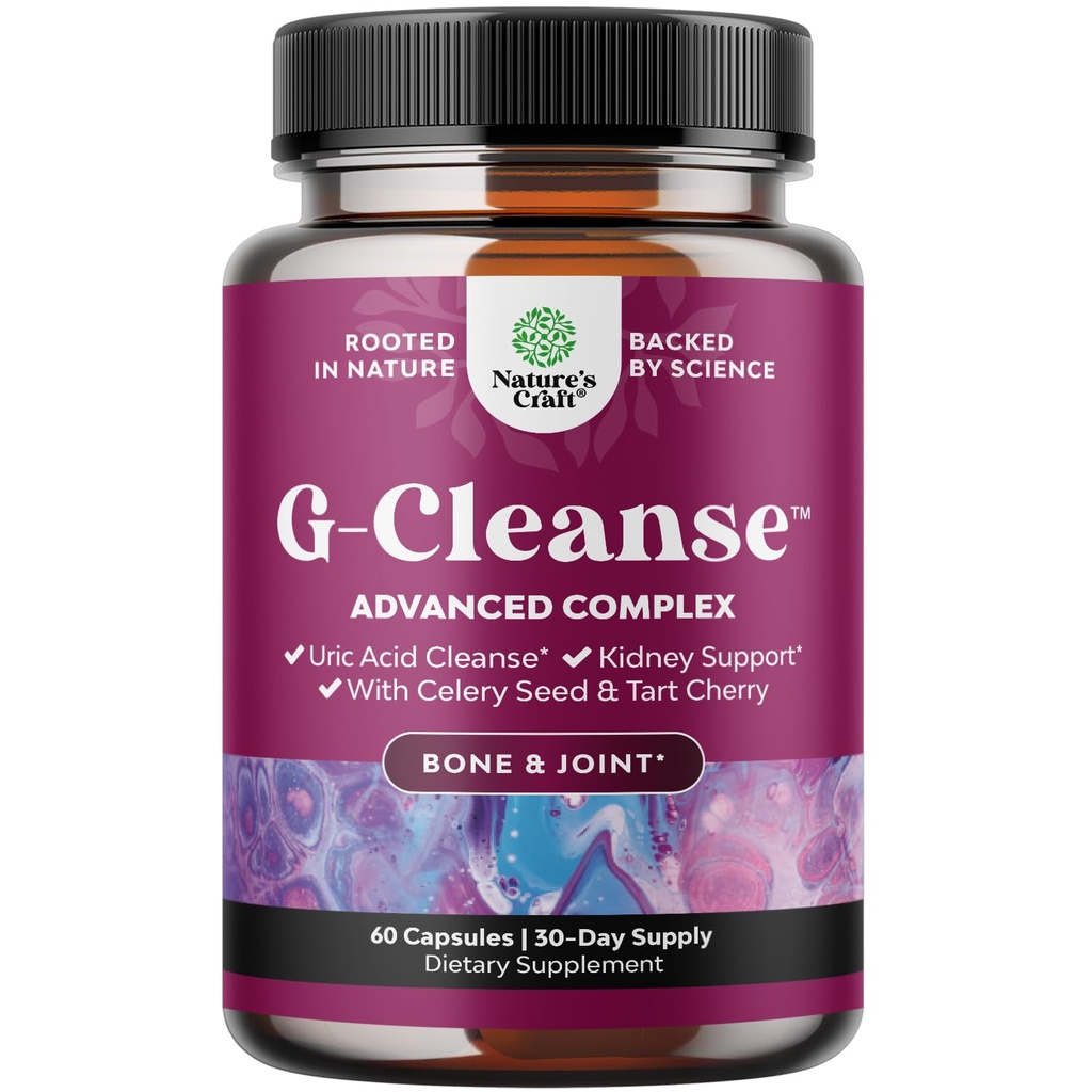 Natures Craft G-Cleanse Uric Acid Supplement - Uric Acid Cleanse for felles og nyre støtte - Nyre Cleanser med Chanca Piedra, Tart Cherry Extract, Celery Seed Extract Kapsler - 60 greve