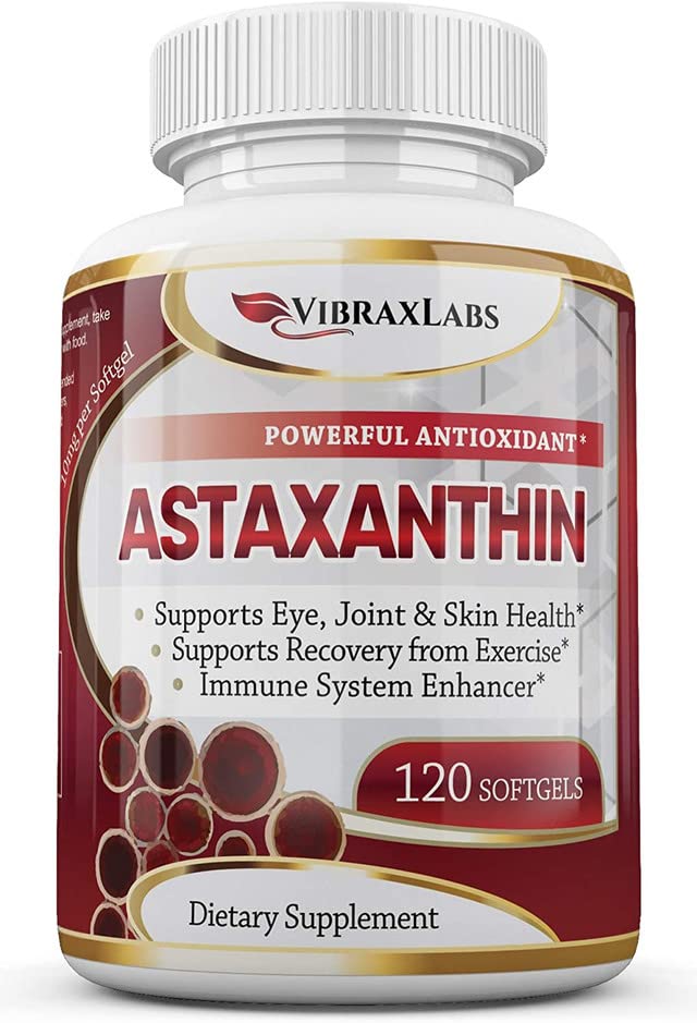 Astaxanthin 10mg Supplement/bedre ren antioksidant fra Microalgae, hjelper hudpleie og øye, Artrittiske ledd, sunn aldring, økende energi, 120 ikke-GMO Softgels - Premium Astaxanthin Supplements