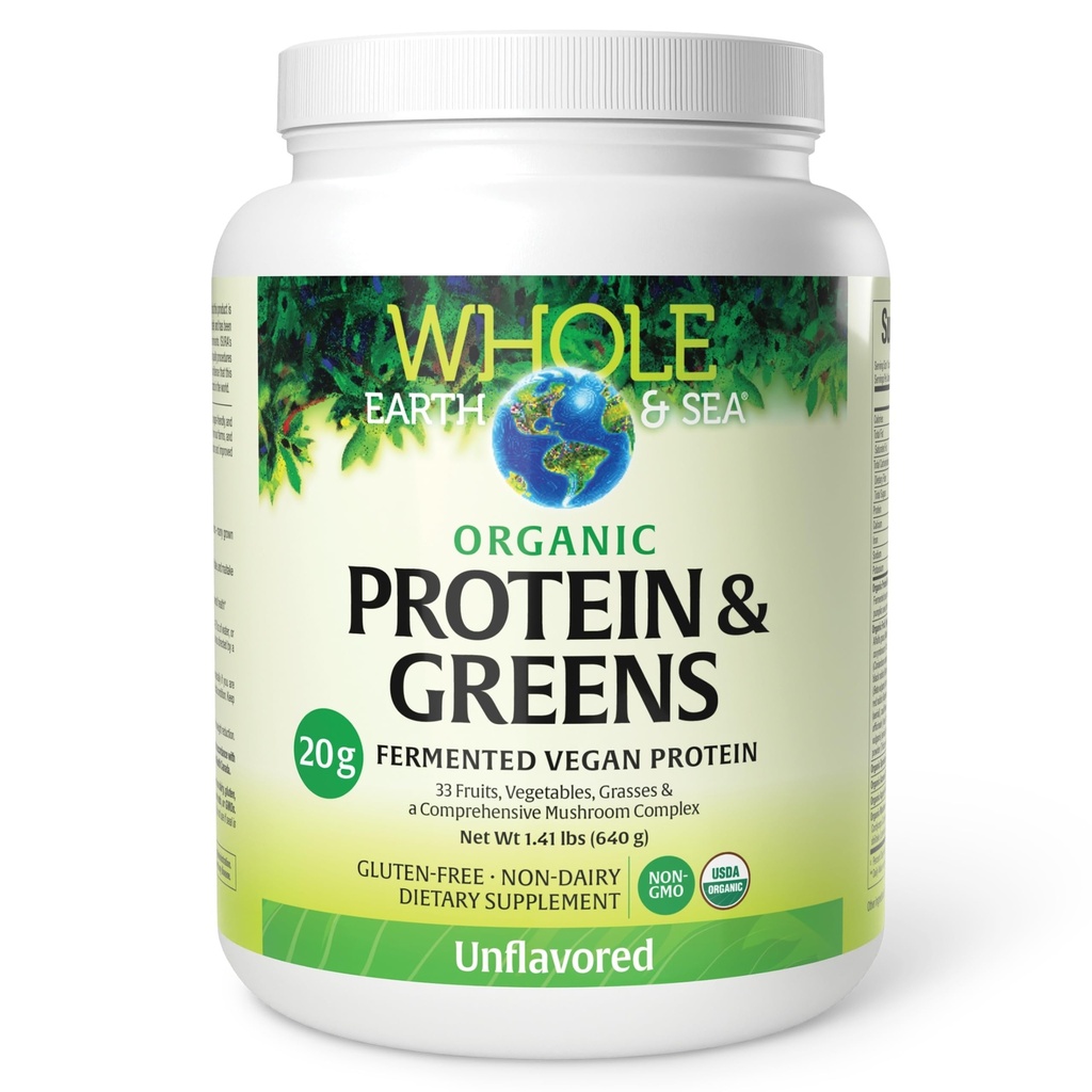 Hele jorden og havet fra naturlige faktorer, organisk befruktet protein & grønn, vegansk hele mattilskudd, uslavored, 1 lb 9 Oz