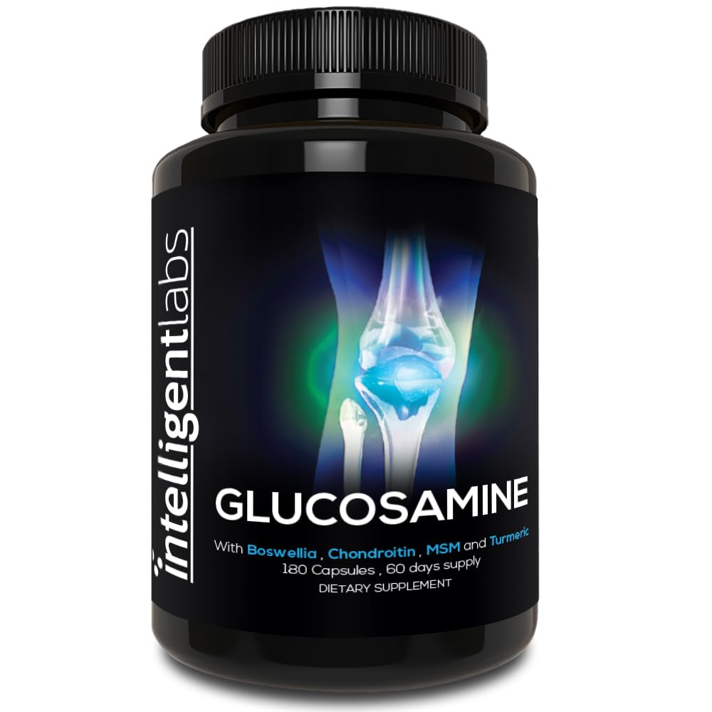 Intelligent Labs Glukosamin og Chondroitin høy styrkekompleks med MSM 180 Capsules | Immunsystem Støtte med Turmeric, Boswellia og Quercetin Joint Care Supplements