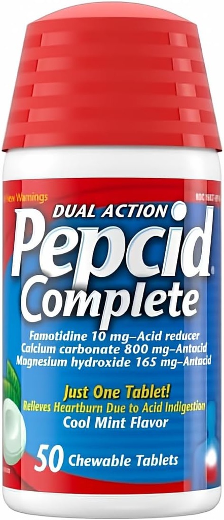 Pepcid Complete Acid Reducer + Antacid Chewable Tabletter, Cool Mint Flavor, 50 teller ved Pepcid Complete (pakke med 1)