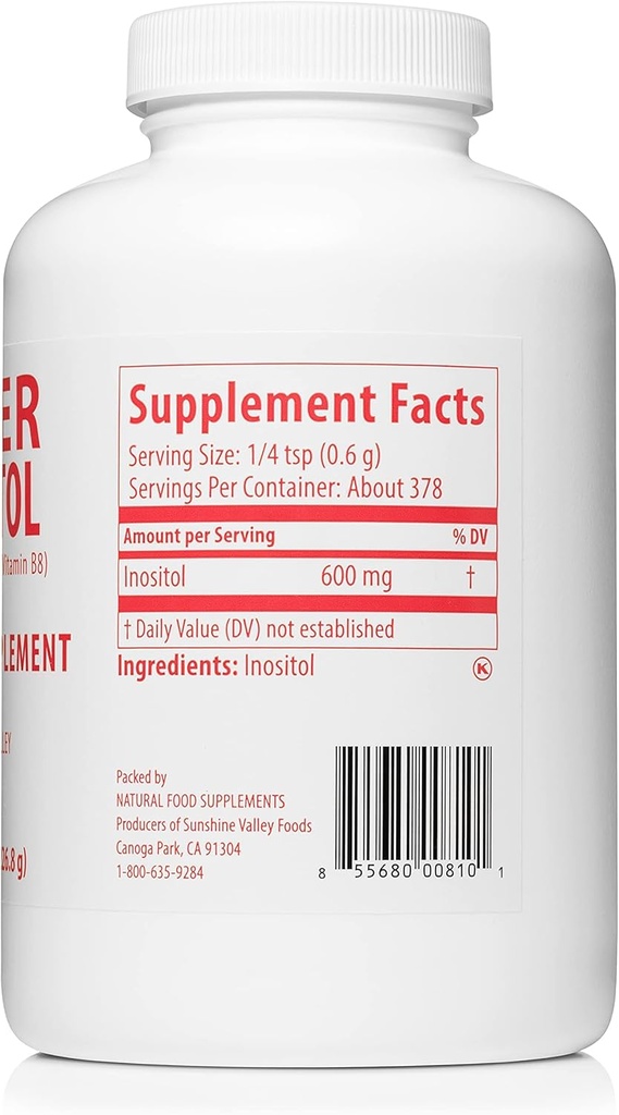 Sunshine Valley® Super Inositol, vitamin B8 pulverisert kosttilskudd, Naturlig og PCOS Fertilitet Supplement, Hormonell balanse og sunn ovarian funksjonsstøtte - 16 oz