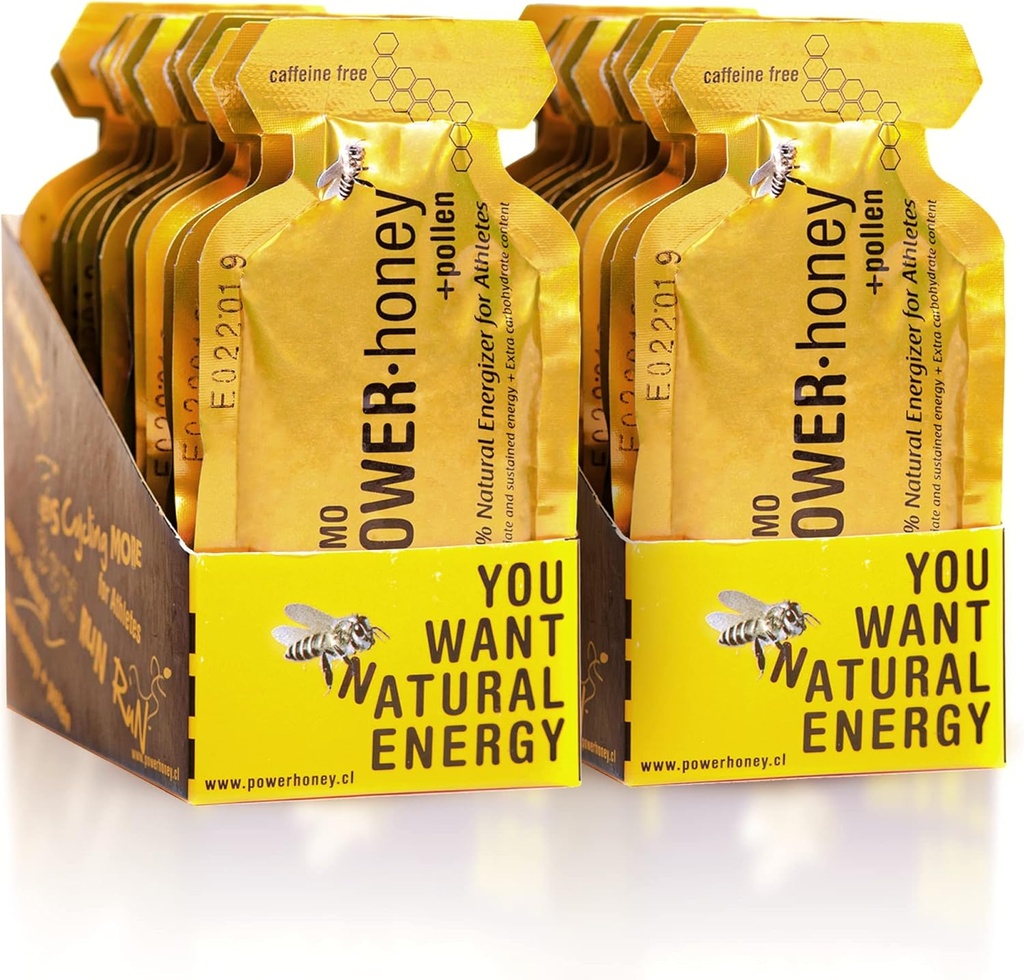 Strøm Honning Klassisk Energi Gel | 24 enheter per pakker med 1.3 Oz | Koffeinfri