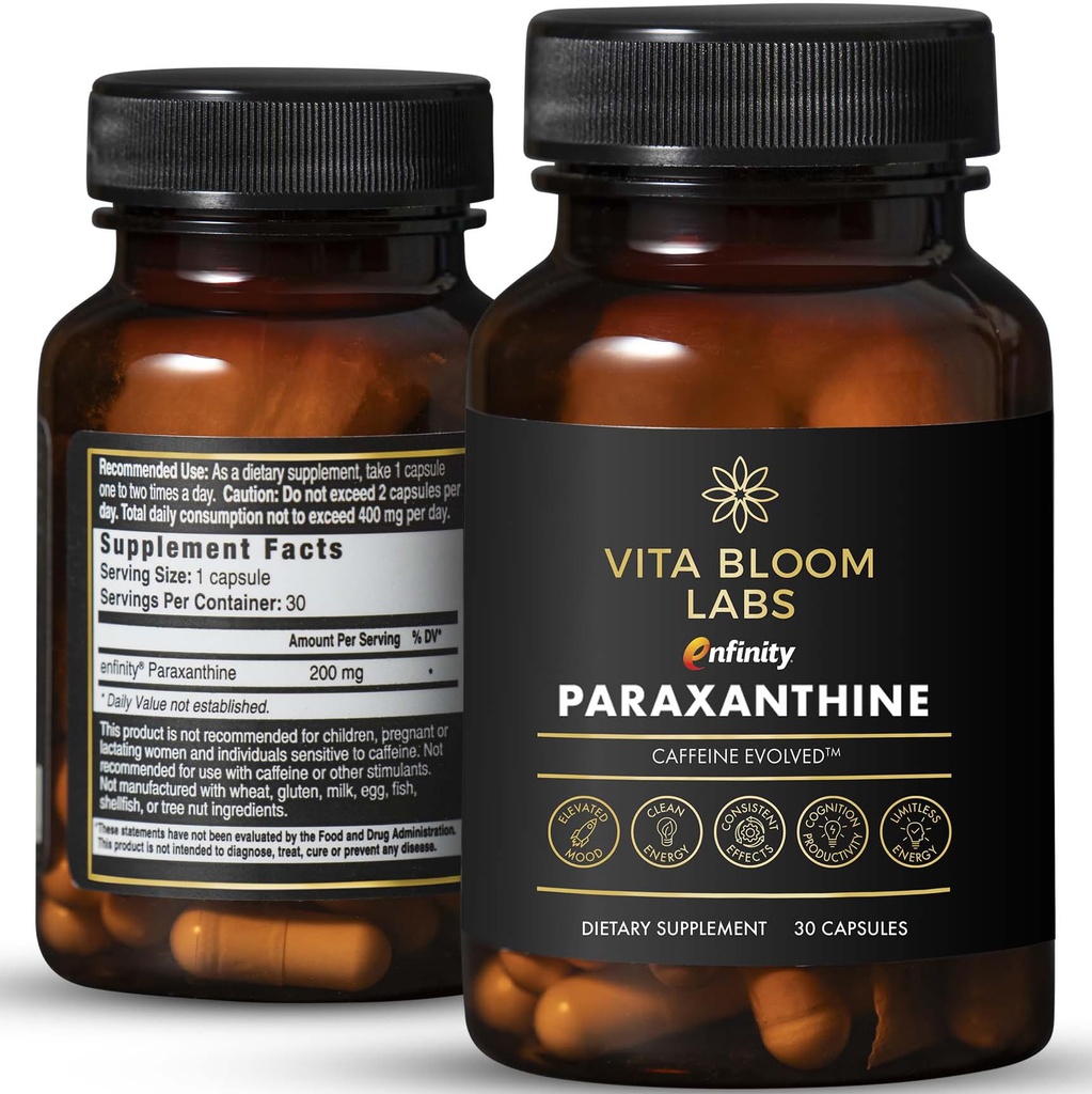 Enfinitet Paraxanthine Kapsler, Ren energi og fokus, Koffein alternativ | 200 mg per kapsel | 30 kapsler per flaske | Formulert i USA, GMP-sertifisert, Ikke-GMO, Kosher