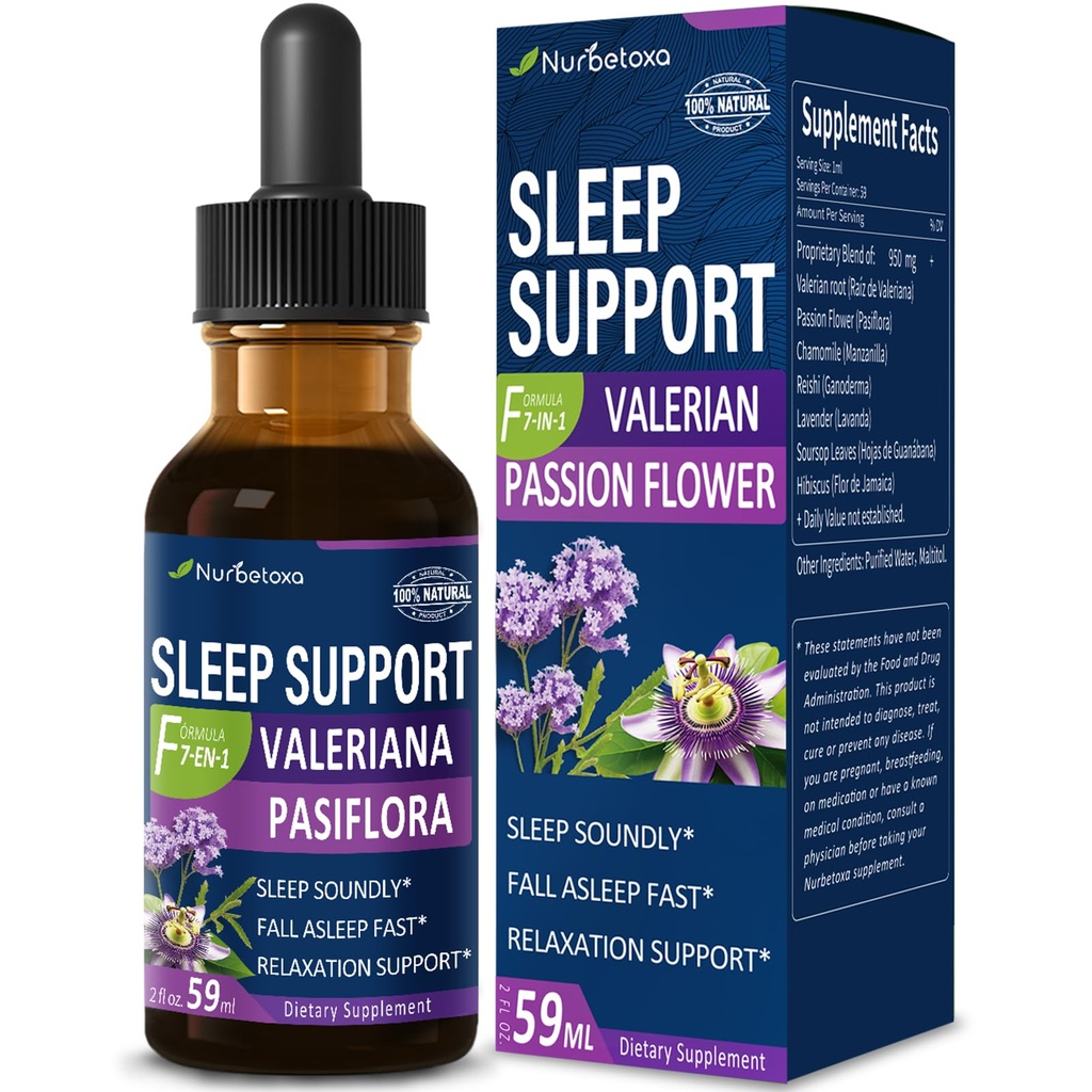 Valerian Sleep Support Drops, Gotas de Pasiflora y Valeriana y Lavanda para Dormir Profundamente choo. Passion Blomster og lavendel ekstrakt flytende tinktur for rask og lyd søvn. 2oz