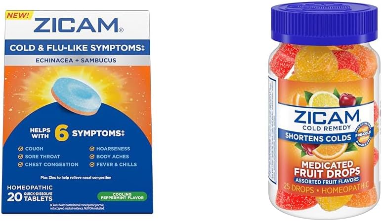 Zicam kaldt & influensa 20 tabletter fruktdråper 25 greve kald forkortelse homøopatisk sink medisiner