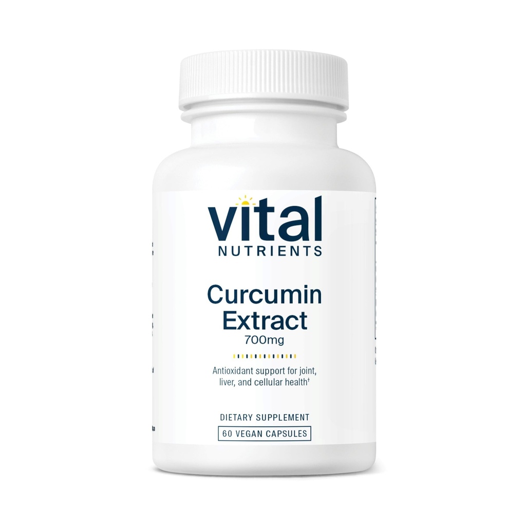 Vitale næringsstoffer Curcumin ekstrakt 700mg Vegan curcumin kosttilskudd med svart pepper ekstrakt | Antioksidant støtte for ledd, lever og cellular helse * | Gluten, Dairy, Soya gratis | 60 kapsler
