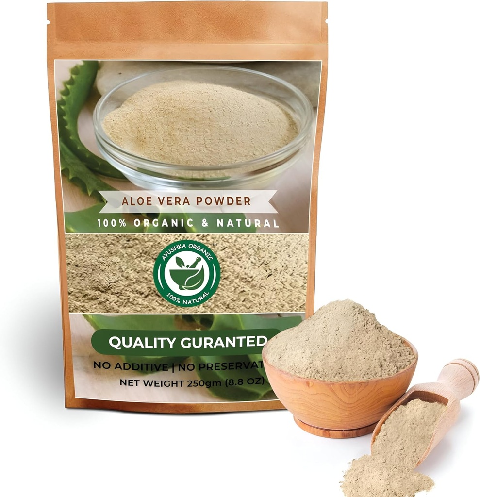 Aloe Vera Powder | Aloe barbadensis | Hårpleie, Hudpleie og Naturlige Remedier - 100% ren, kjemisk-fri, Ingen tilsetningsmidler, (250Gm)