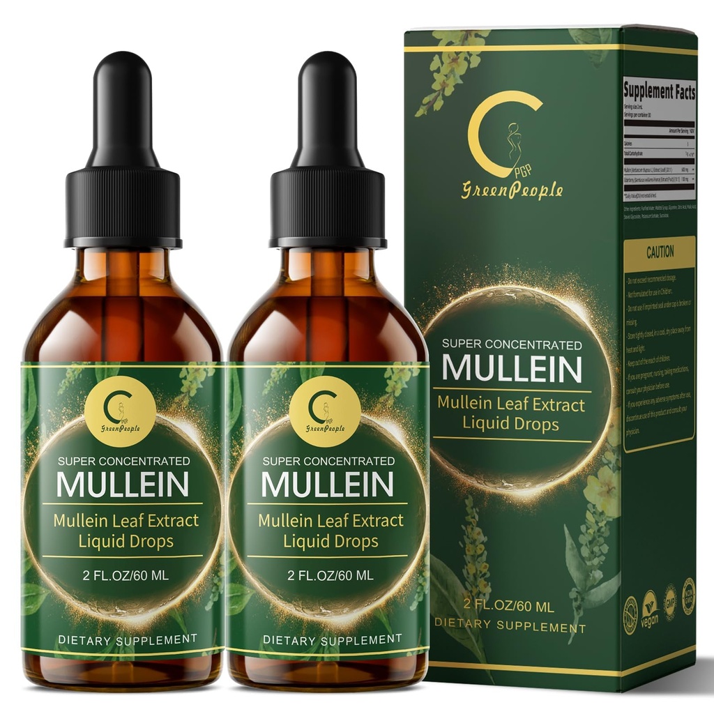 (2 Pakke) Mullein Drops for Lungs - høy potens Mullein Leaf ekstrakt for Lung Detox & Cleanse, støtte for respirasjon, Immune, Digestive System, Naturlig Mullein flytende Tinktur, Ikke-GMO, 4 FL OZ