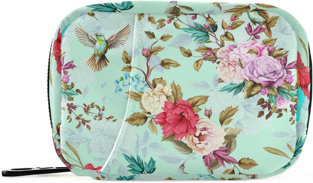 Rose Floral Birds Pille Boks 7 dagers pille Veske Reise Pille Organizer Veske med glidelås Portable Ukelig tilfelle Kompakt størrelse for vitamin Supplement Holder