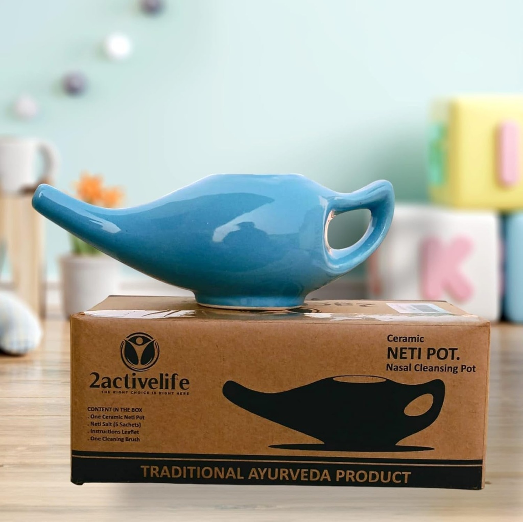 Yoga Neti Pott for Sinus & Congestion Rengjøring  Microwave Mikrobølgeovn og oppvaskmaskin vennlig | Leak bevis holdbar keramisk Neti Pot® Nasal Vaske Håndlaget keramikk - Blå