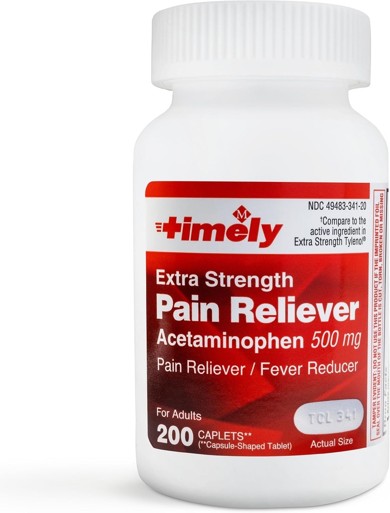 TIME-CAP LABS, INC. Timely Acetaminophen 500 MG Tabletter 200 greve - Extra styrke smertelindring - Menstruelle Cramps, Fever Reduser, mindre smerter av ledgikt