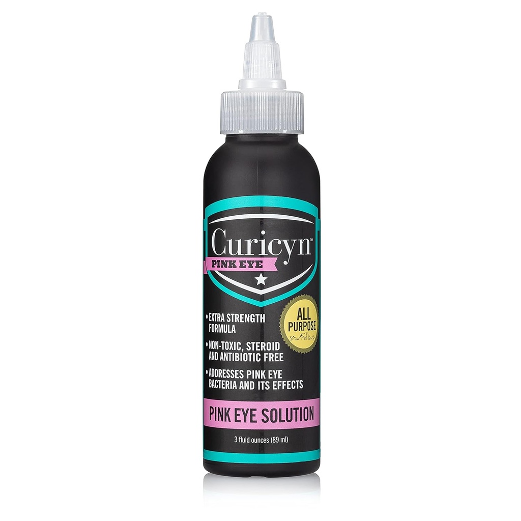 Curicyn Pink Eye Solution (3 oz), Dog Eye Drops, Conjunctivitis Eye Drops for hunder, katter, levende og hester, Hunde øye vask med renset Anolytt, trygge og beroligende hunde øyedråper for infeksjon