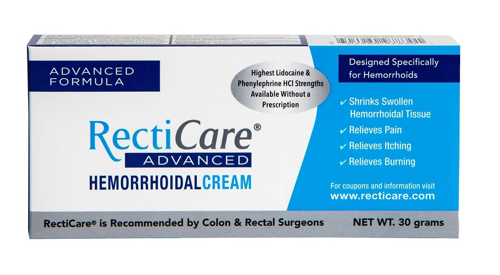 Rektangulær Advanced Hemorroideal Cream: Avansert behandling for å krympe og lindre hemorroider - kløe, smerte, brenne relief - 30g Hemorroideal Cream med Lidocaine