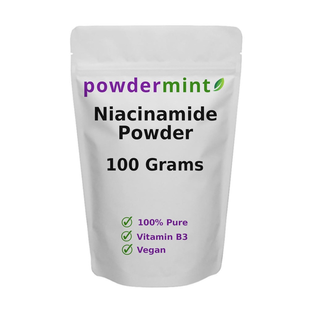 Niacinamid pulver (vitamin B3) ren niacin pulver 500 mg flush-fritt kosttilskudd (100 gram)