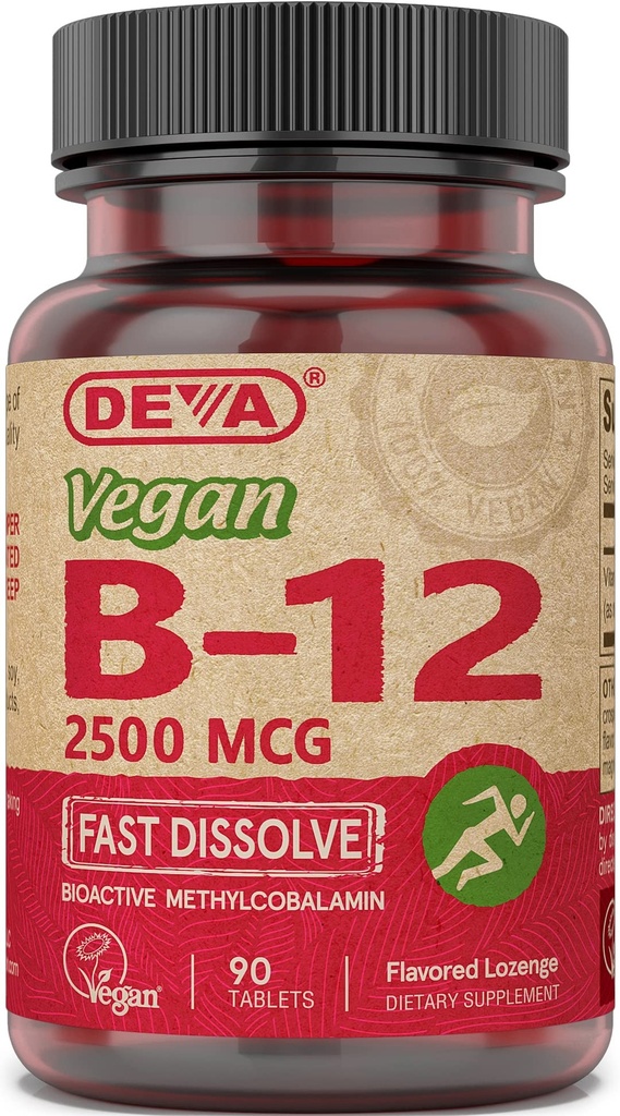 DEVA Nutrition Vegan Sublingual Fast Oppløse B-12 Tabletter, 2500 mhg, 90 count