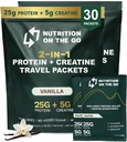 Ernæring på Go Whey Protein Isoler pakker med kreatin – 25g Protein + 5g Kreatin – Single-Serve Reise Protein pulver – Vanilla (30-Pack)