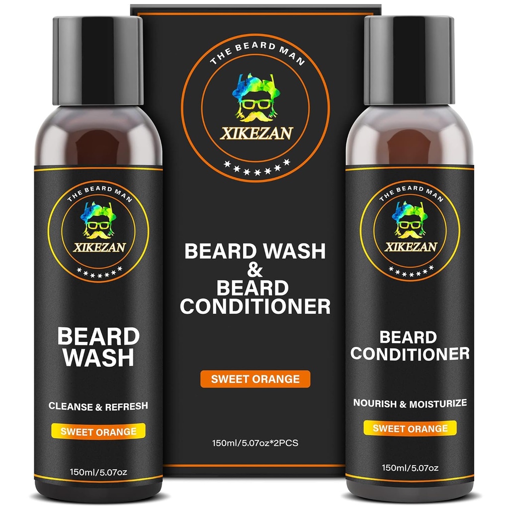 XIKEZAN Beard Vaske og Skjegg balsam naturlig mykner sett w/Argan & Jojoba oljer glatter og styrker julestrømper far dag gaver for menn ham far kjæreste mann