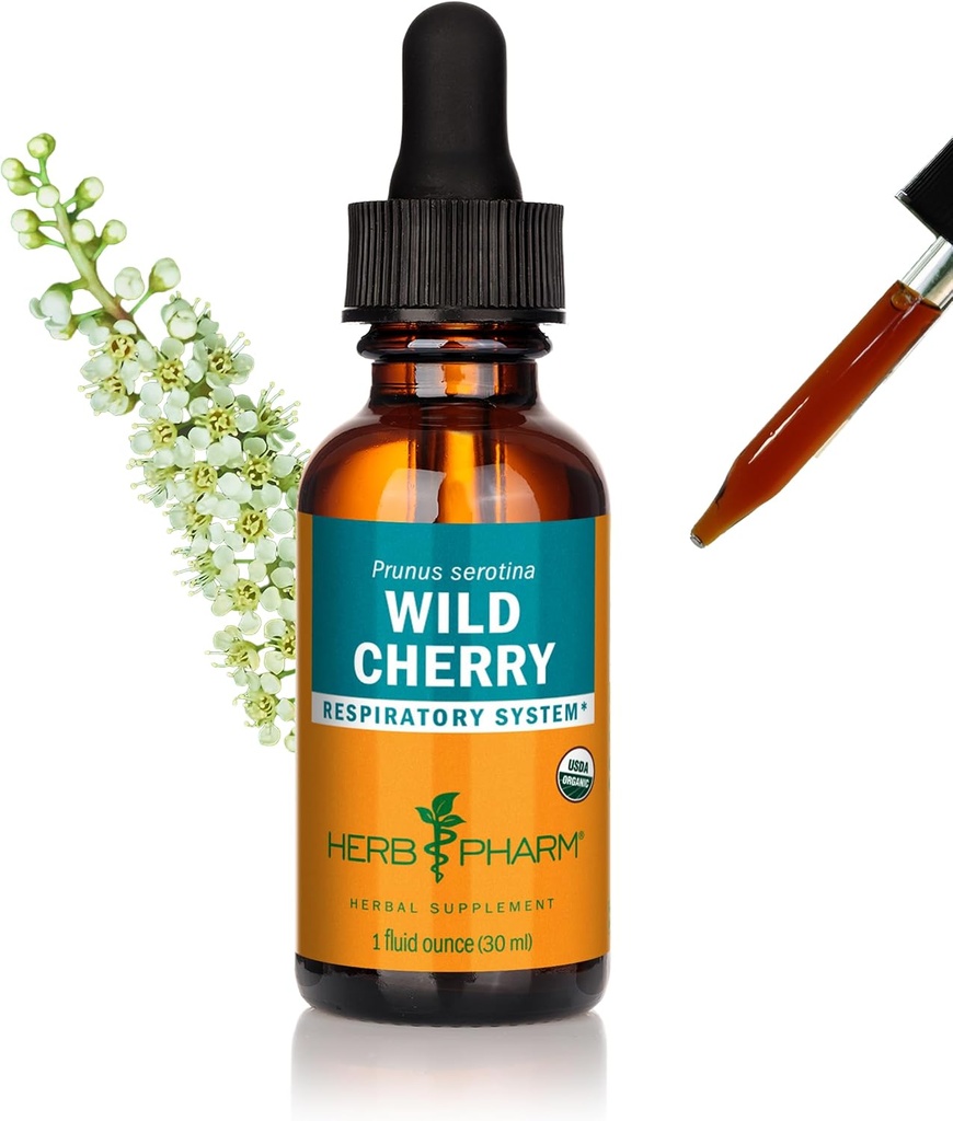 Herb Pharm Certified Organic Wild Cherry Bark flytende ekstrakt for pustende støtte - 1 Ounce (DWCHER01)