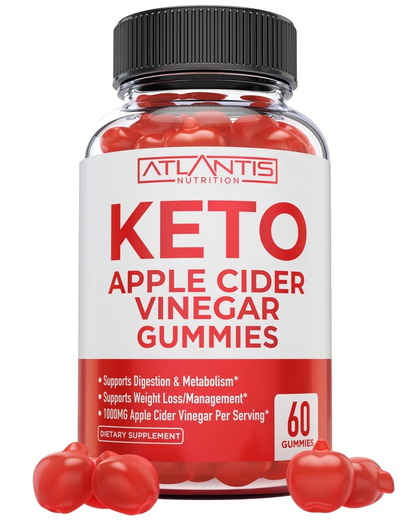 Atlantis Nutrition Keto ACV Gummier For Vekttap - Apple Cider Vinegar Gummier Formulert for å støtte avansert vekttap, Digestion, Detox & Cleansing, laget med 1000MG ACV Per Serving - 60 greve