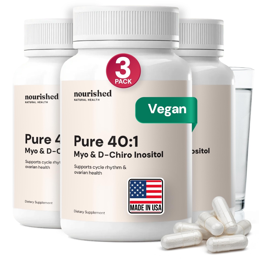 Nourished 40:1 Myo-inositol & D-Chiro Inositol - Supplement for kvinner med fruktbarhet, hudhelse eller menstruasjonssyklus symptomer - Hormonbalanse for kvinner - 360 kapsler