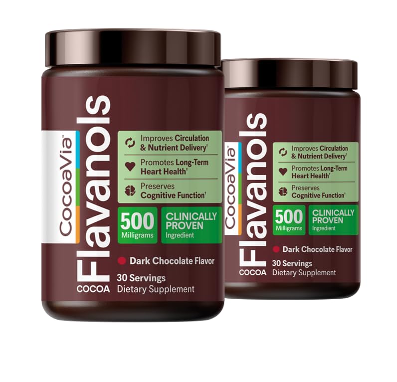 CocoaVia Cardio Helse Cocoa pulver, 60 serveringer, 500mg Cocoa flavanols, støtte hjerte helse, Boost Nitric Oxid, Forbedre sirkulasjon, Energi, Preworkout, Vegan, Mørk sjokolade Cacao