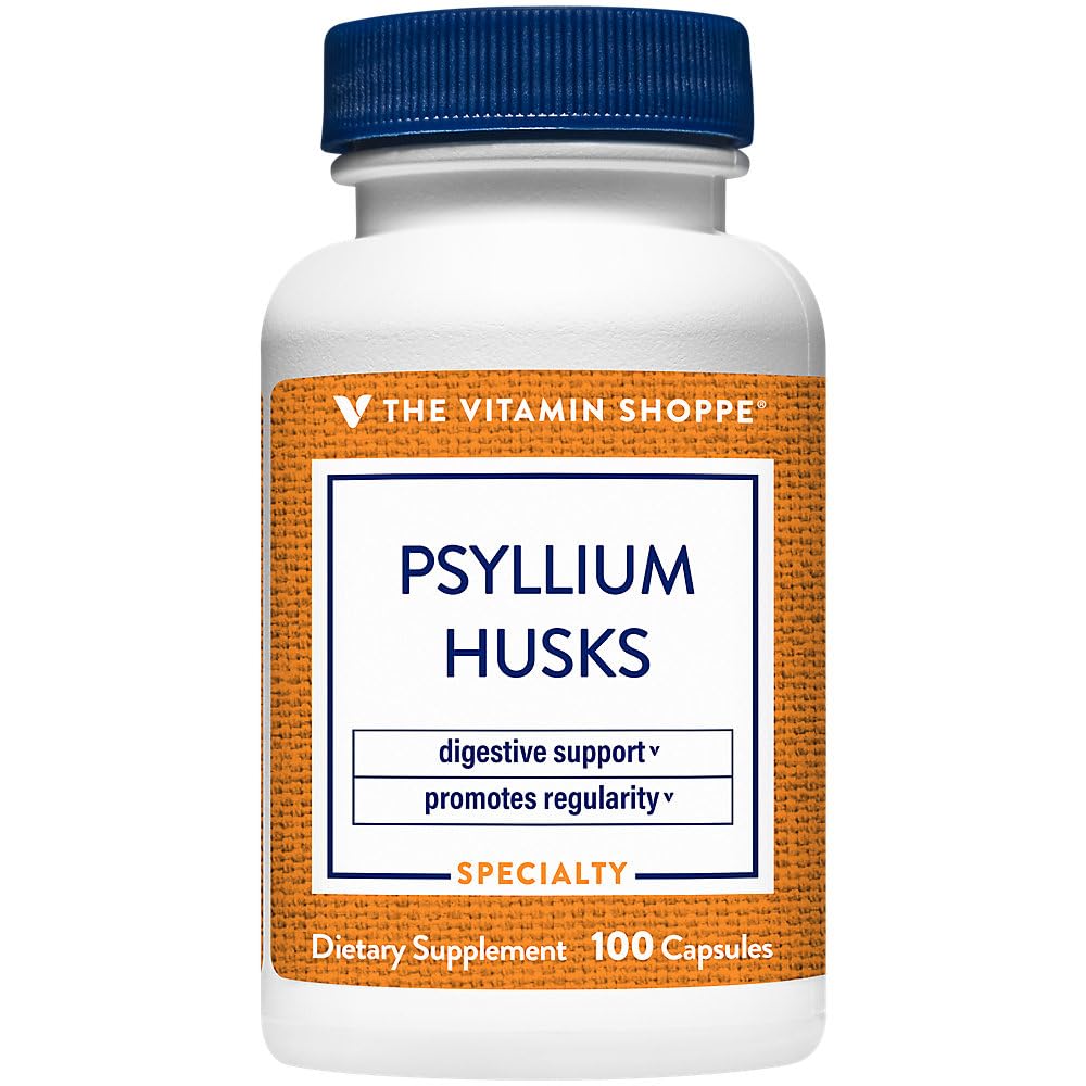 Vitamin Shope Psyllium Huss - Plantago Ovata Fiber Supplement som støtter regelmessig & sunn kolesterol, 840 mg per servering - Glutenfri (100 kapsler)