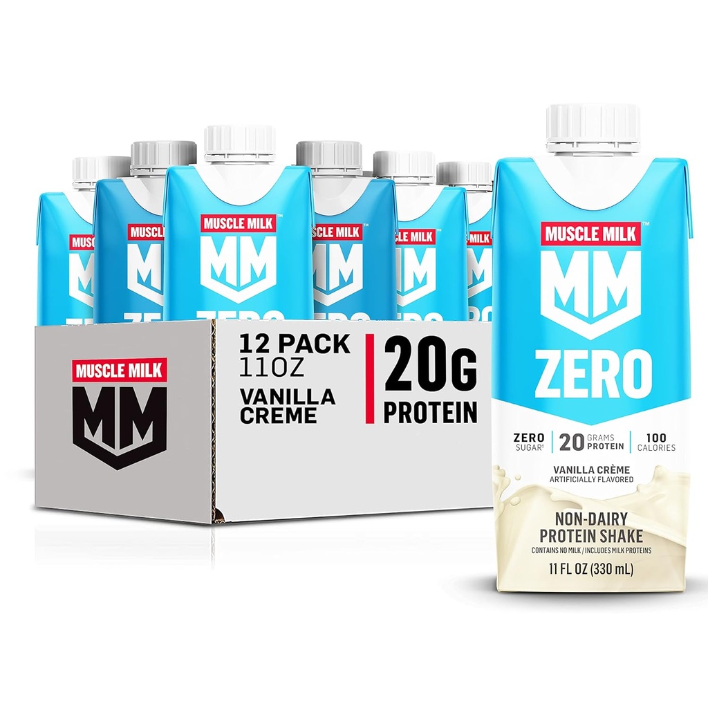 Muskelmelk Zero Protein Shake, Vanilla Crème, 11 Fl Oz Carton, 12 Pack, 20g Protein, null sukker, 100 kalorier, kalsium, vitaminer A, C & D, 4g Fiber, Energiizing Snack, Emballasje May Vary,12 greve (pakke av 1)
