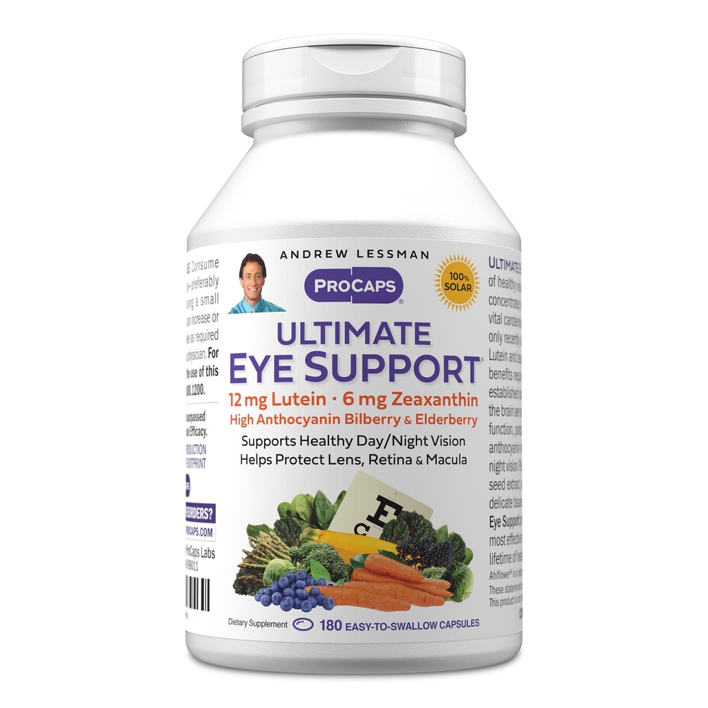 ANDREW LESSMAN Ultimate Eye Support 180 Softgels - 12mg Lutein, 6mg Zeaxanthin, Bilbær, Nøkkelnæringsstoffer for å støtte øyehelse og fremme sunn visjon. Ingen additiver. Lett å svelge Softgels