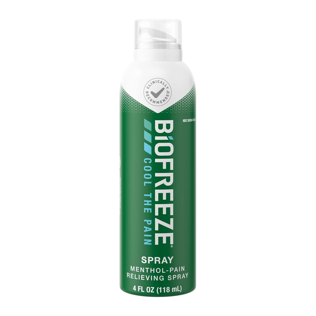 Biofreeze smerte lindringssprøyte, artritt smertestillende, kne & nedre rygg smertestillende, såre muskel relief, hals smerte lindring, apotek anbefalt, FSA kvalifisert, 4 FL OZ Biofreeze Menthol Spray