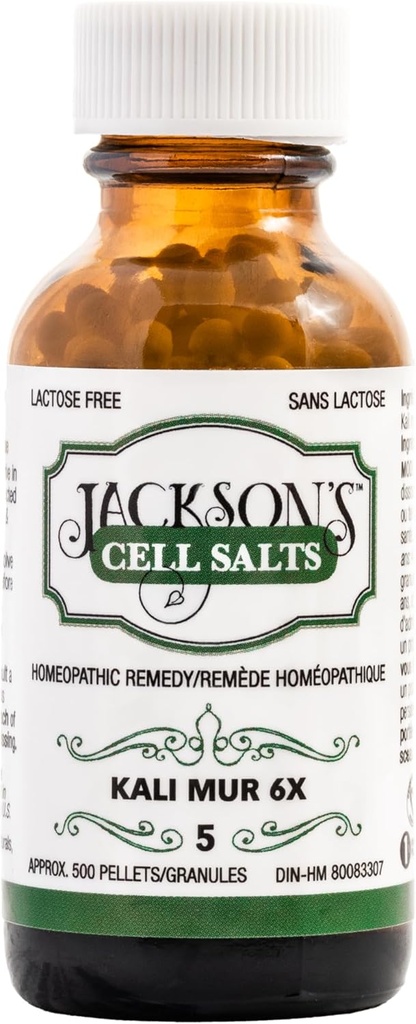 Jacksons #5 Cell Salt Kali mur 6X (500 Pellet flaske) - Certifisert Vegansk, Laktosefri Schuessler Vessue Salt Kali muriticum 6X