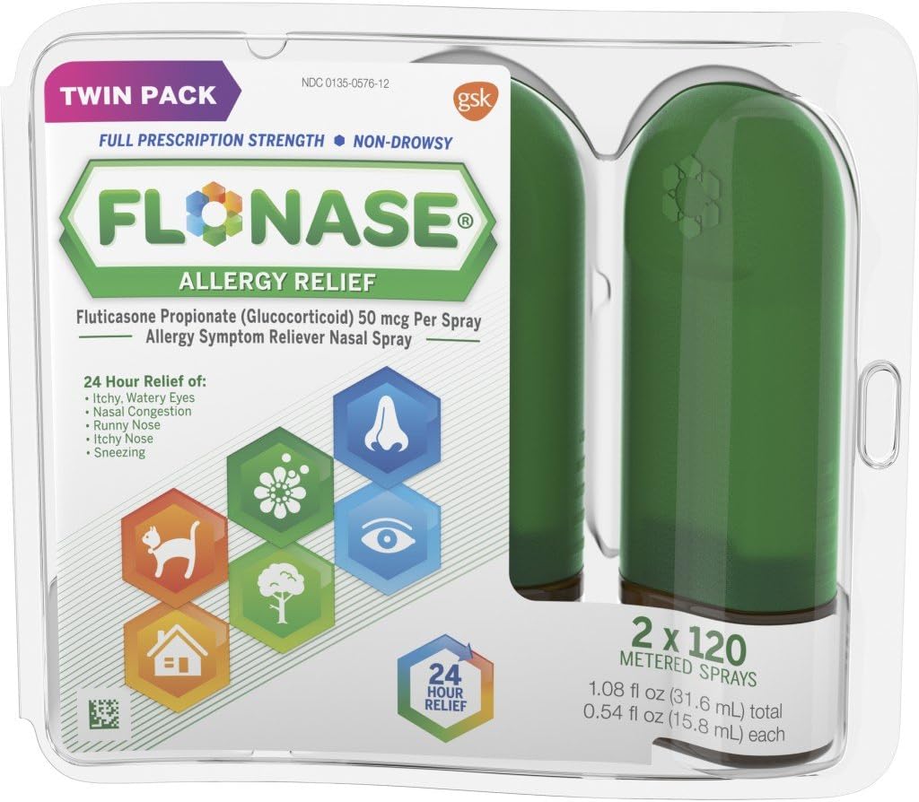 Flonase Allergi relief Nasal Spray, 24 timers ikke Drowsy Allergi medisin, Metered Nasal Spray - 0,54 Fl Oz (pakke med 1)