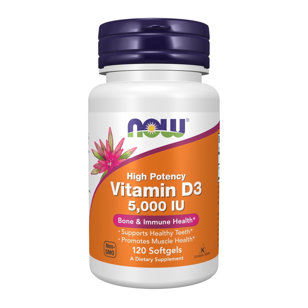 NU Mattilskudd, vitamin D-3 5000 IU, høy styrke, strukturell støtte*, 120 Softgels