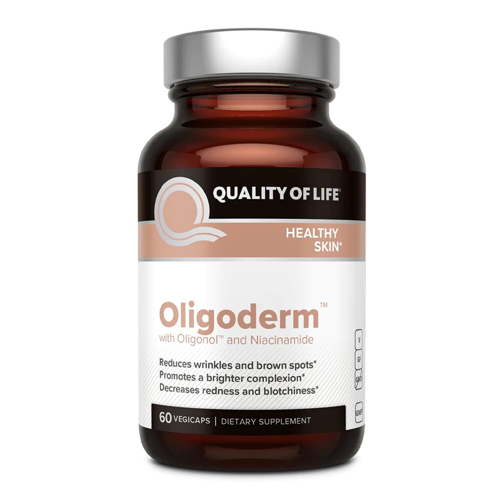 Livskvalitet Oligoderm, Premium hudstøtte Supplement med oligonol og niacinamid - 60 kapsler