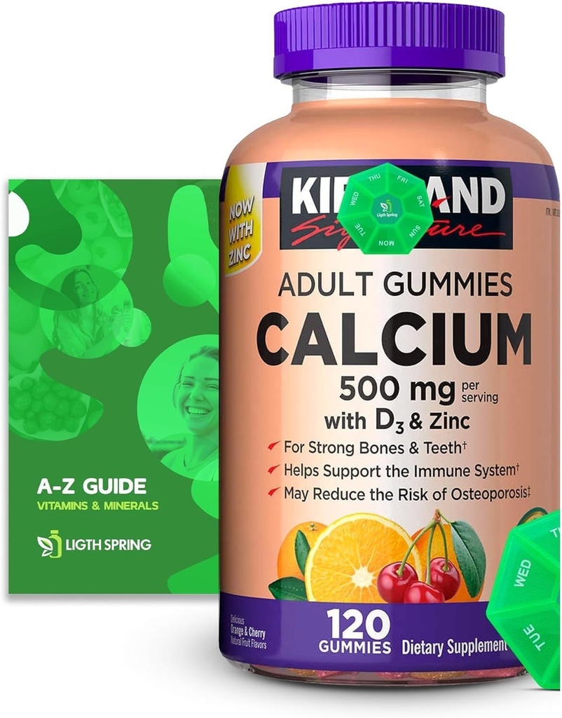 Kalsium Gummies 500 mg med D3 & Sink, 120 Gummies med eksklusiv bedre Ligth & Spring Guide
