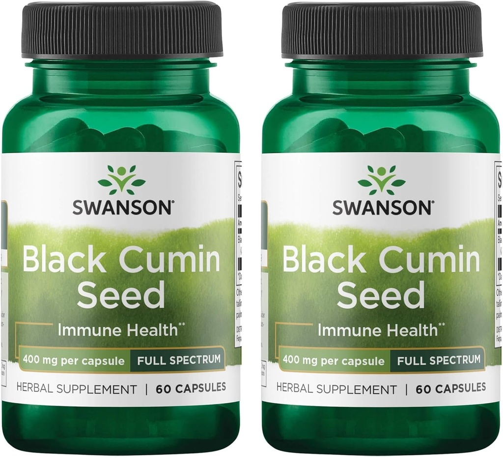 Swanson Full Spectrum Svart Cumin Seed 400 Milligrams 60 kapsler (2 pakke)