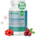 LaPura D-mannose 1000 mg Supplement med Cranberry Juice Powder, Hibiscus Blomster & Dandelion Herb Extract, 60 Kapsler - Naturlig rengjøringsstøtte, Sunn Liver, Bladder, Urin traktor funksjon